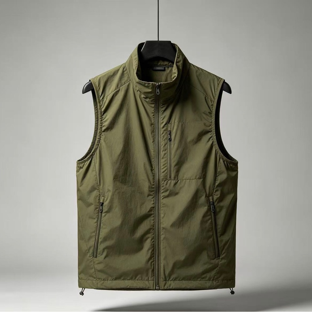 Men's Olive Green Zip-Front Outdoor Vest